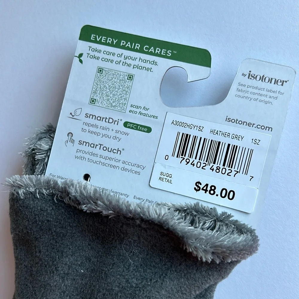 NWT ISOTONER SmartDri Heather Grey Knit Gloves